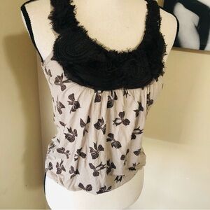 Soprano Bow Tie Feathered Tank Top